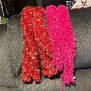Red and Pink Fuzzy Scarves